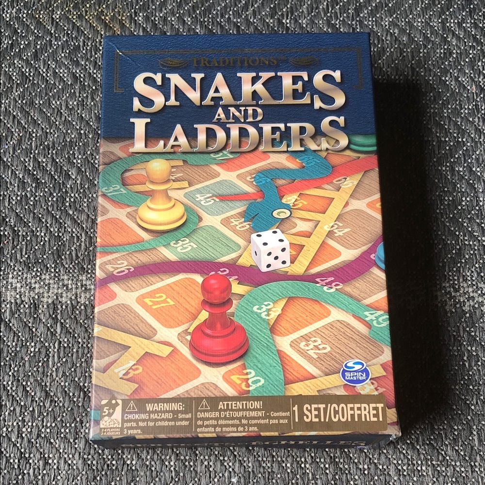 Snakes and Ladders Classic Board Game - Traditions Collection -Blue and gold box